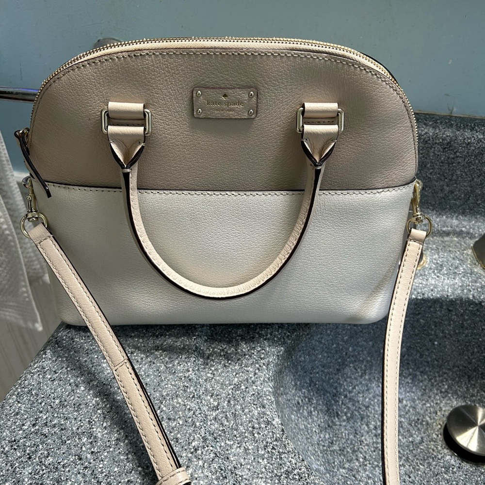 Kate Spade Taupe and White Satchel